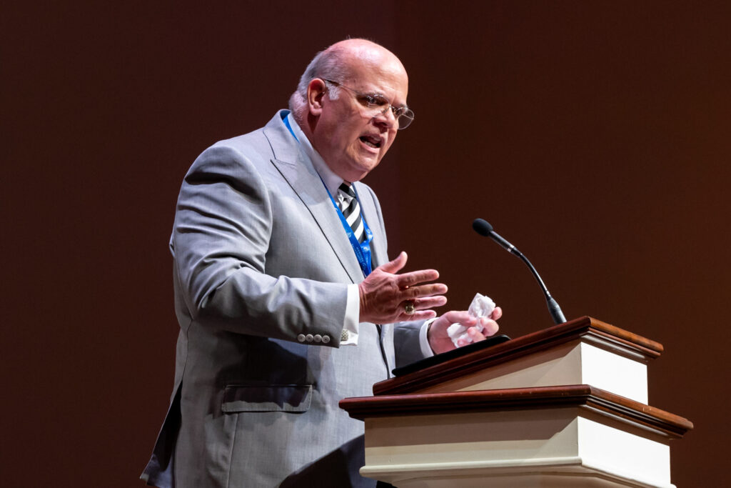 Craig Carlisle, state convention president, speaks from the pulpit at the Alabama Baptist State Convention annual meeting